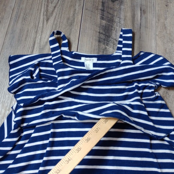 FOREVER 21 GIRLS 9/10 White Blue Striped Dress Sleeveless A Line - Picture 3 of 9